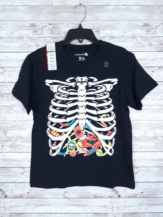 Celebrate It Other - Halloween Youth T Shirt S Kids Tee Skeleton Candy Glow in the Dark 971A